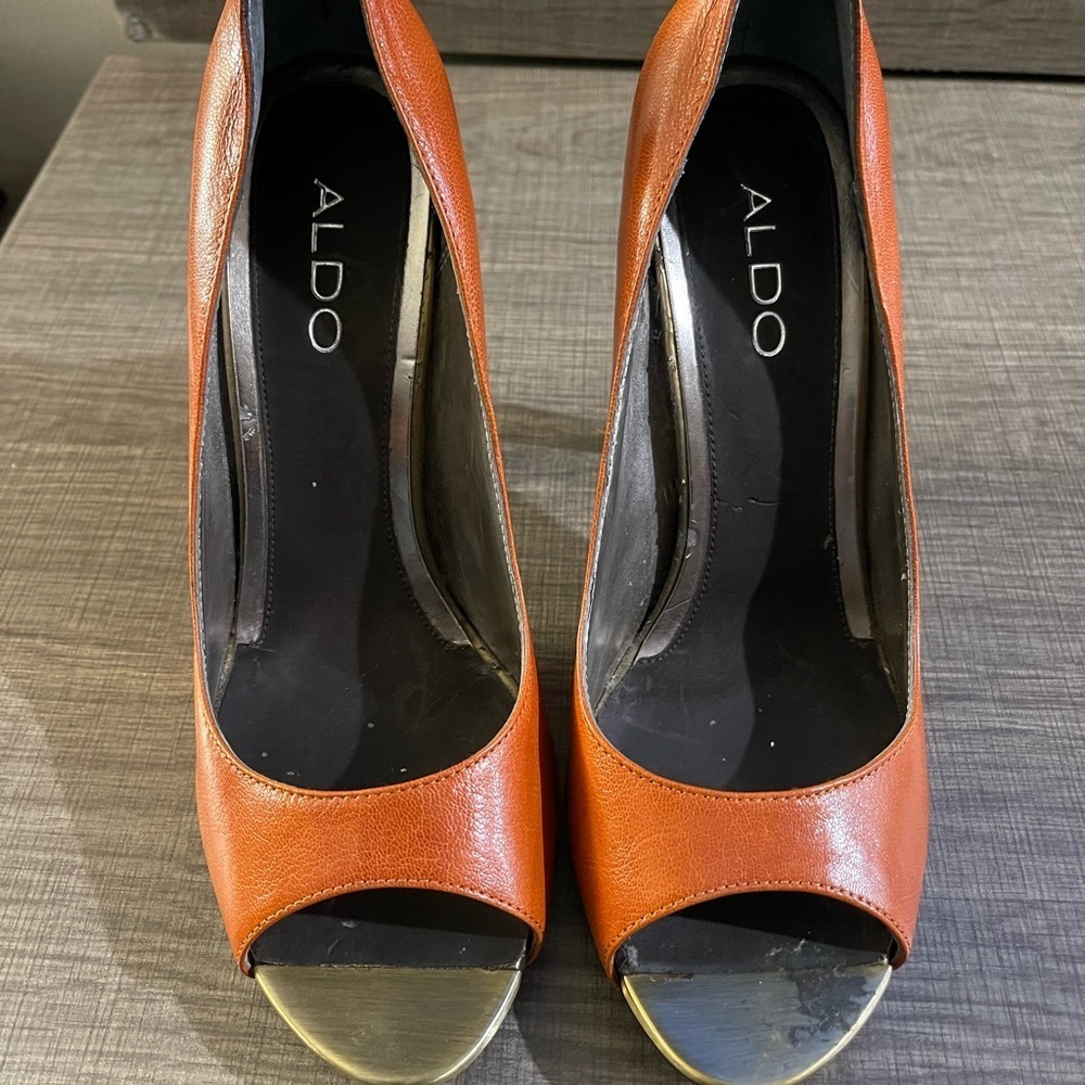 Aldo Women's Burnt Orange Peep Toe Heels - Picture 4 of 8